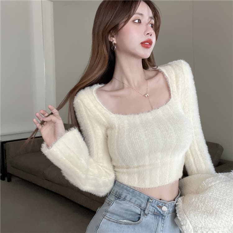 가을 의상 느긋한 바람 광장 칼라 모방 수달 털 쇼트 스타일 스웨터 만나는 니트 디자인 센스 작은 대중 맨위 핫걸 맨위 상세 이미지 4