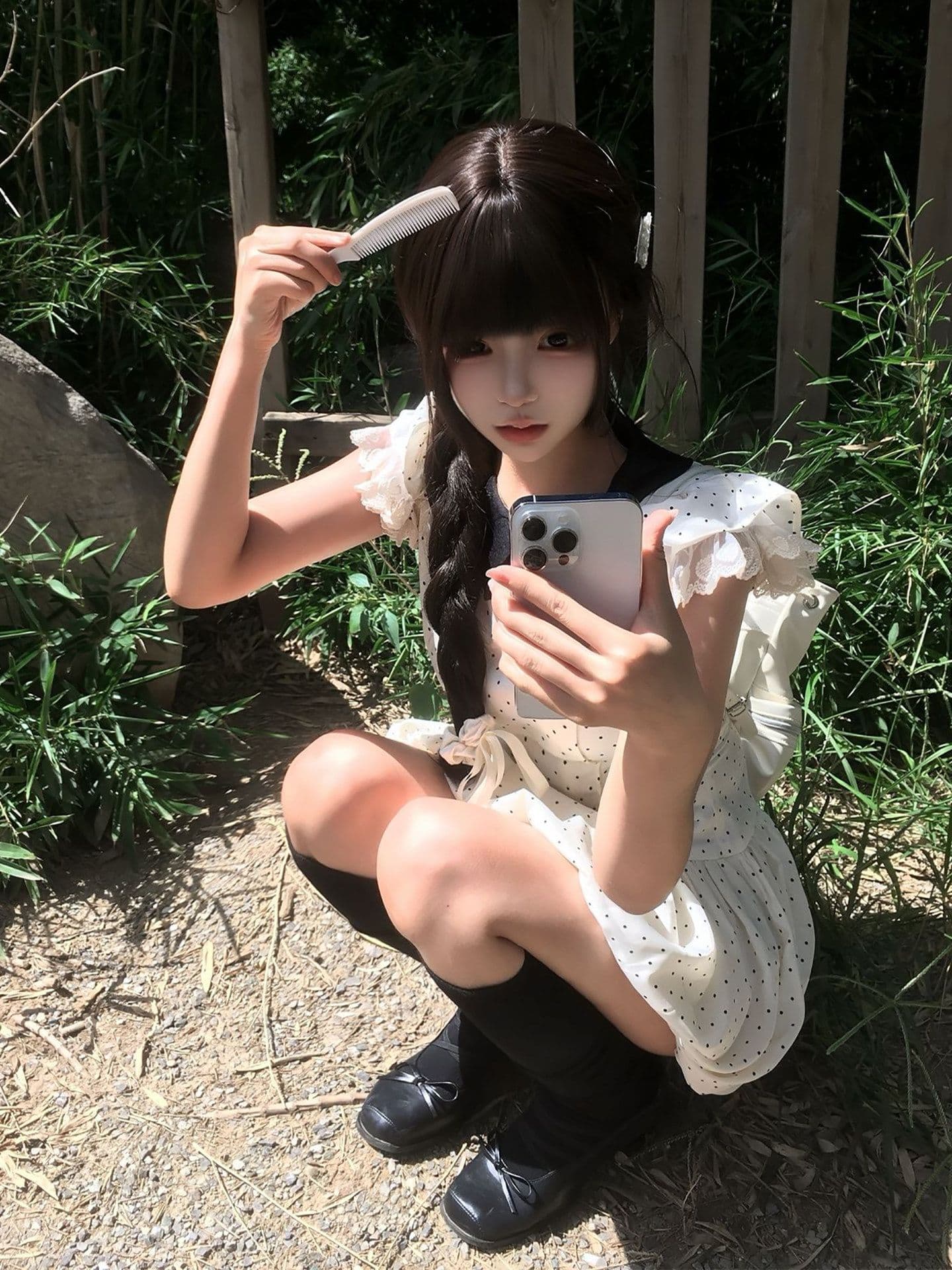 천 금빛 바람 나비 매듭 도트 무늬 여성 드레스 여름 레트로 작은 키 허리 수축 슬림해 보이는 품격 퍼프 짧은 치마 상세 이미지 9