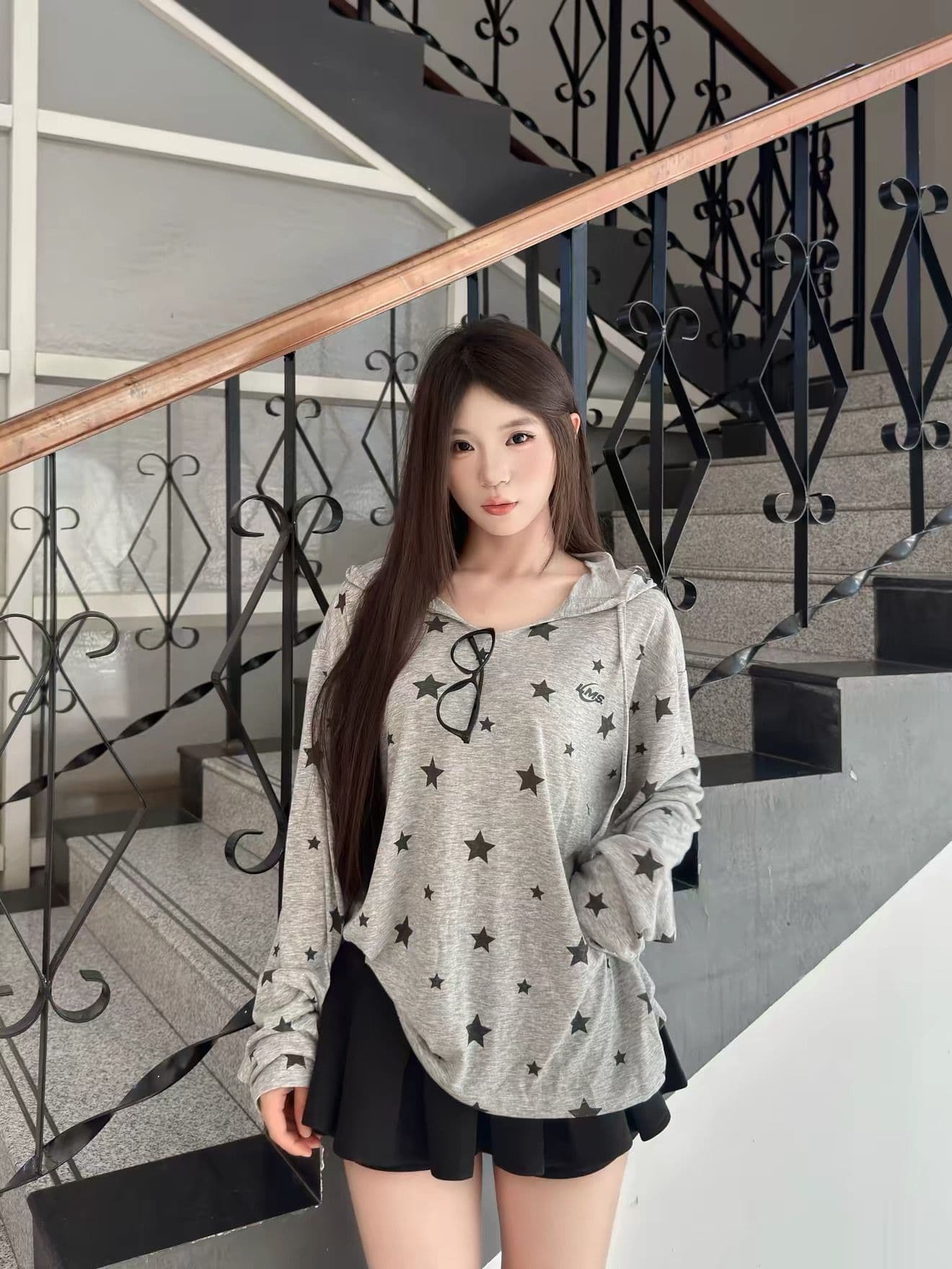 아메리칸 레트로 별 프린트 후드 티 스웨터 오픈 가디건 남녀 이른 가을 새로운 지퍼 루즈핏 캐주얼 재킷 상세 이미지 7