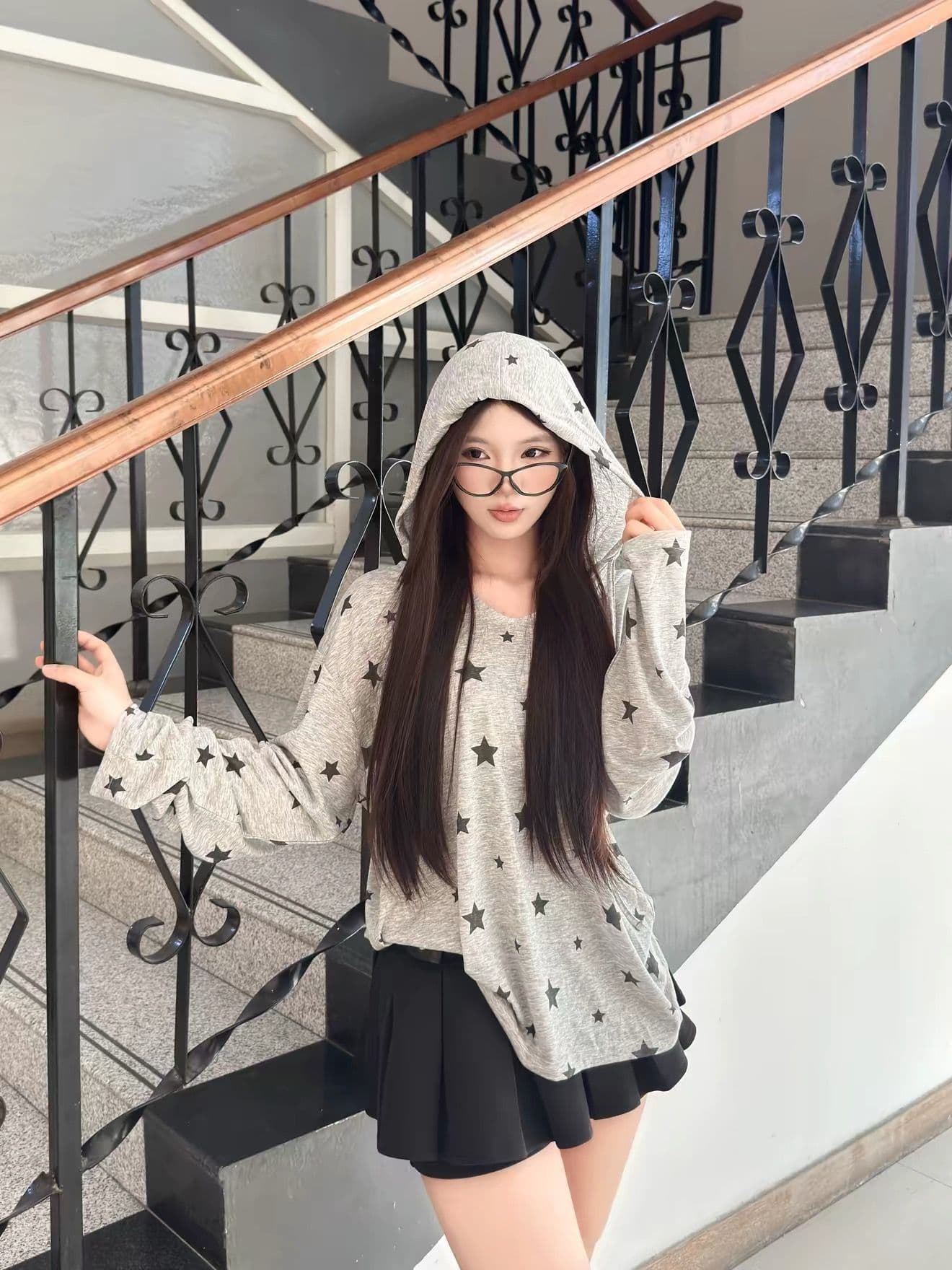 아메리칸 레트로 별 프린트 후드 티 스웨터 오픈 가디건 남녀 이른 가을 새로운 지퍼 루즈핏 캐주얼 재킷 상세 이미지 11