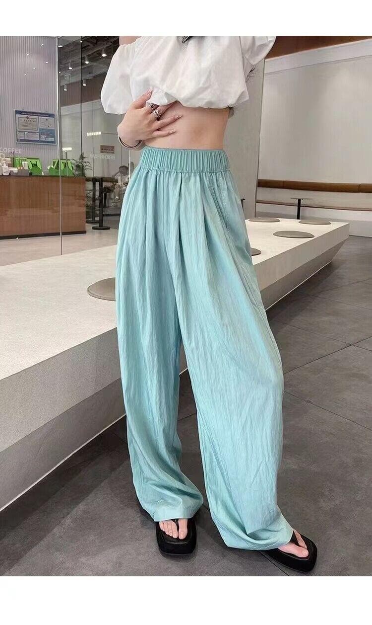야마모토 바지 있음 주머니 와이드 레깅스 바지 여름 얇은 스타일 하이웨이스트 도루 센스 캐주얼 루즈핏 스트레이트 팬츠 상세 이미지 7
