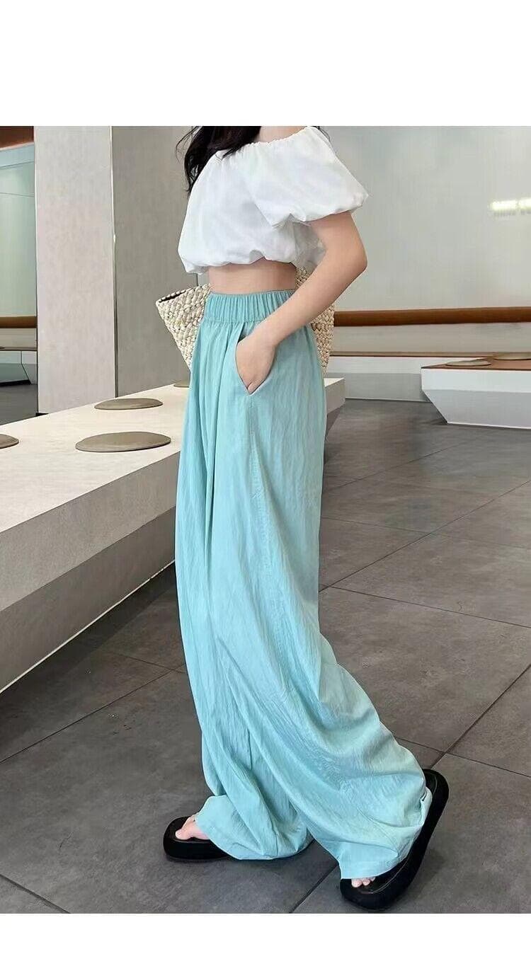 야마모토 바지 있음 주머니 와이드 레깅스 바지 여름 얇은 스타일 하이웨이스트 도루 센스 캐주얼 루즈핏 스트레이트 팬츠 상세 이미지 11