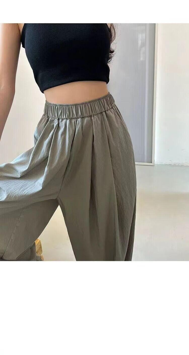 야마모토 바지 있음 주머니 와이드 레깅스 바지 여름 얇은 스타일 하이웨이스트 도루 센스 캐주얼 루즈핏 스트레이트 팬츠 상세 이미지 22