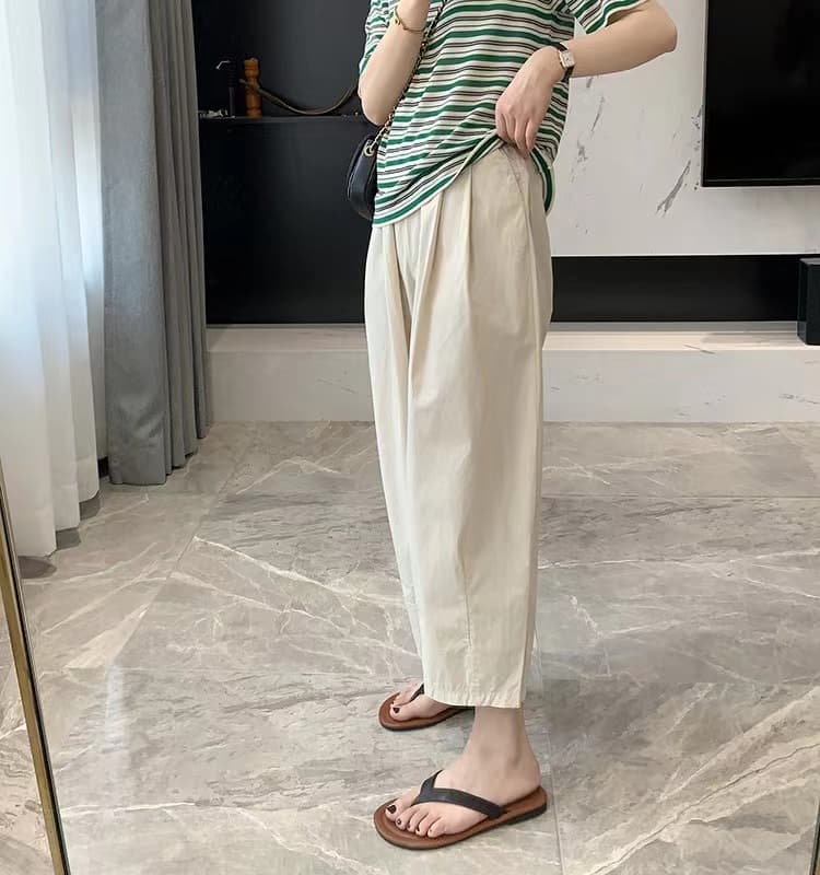 얇은 스타일 넓은 다리 9부 바지 여성 여름 캐주얼 스트레이트 무 바지 작은 키 일본식 슬림해 보이는 루즈핏 워크웨어 팬츠 트렌디 상세 이미지 6