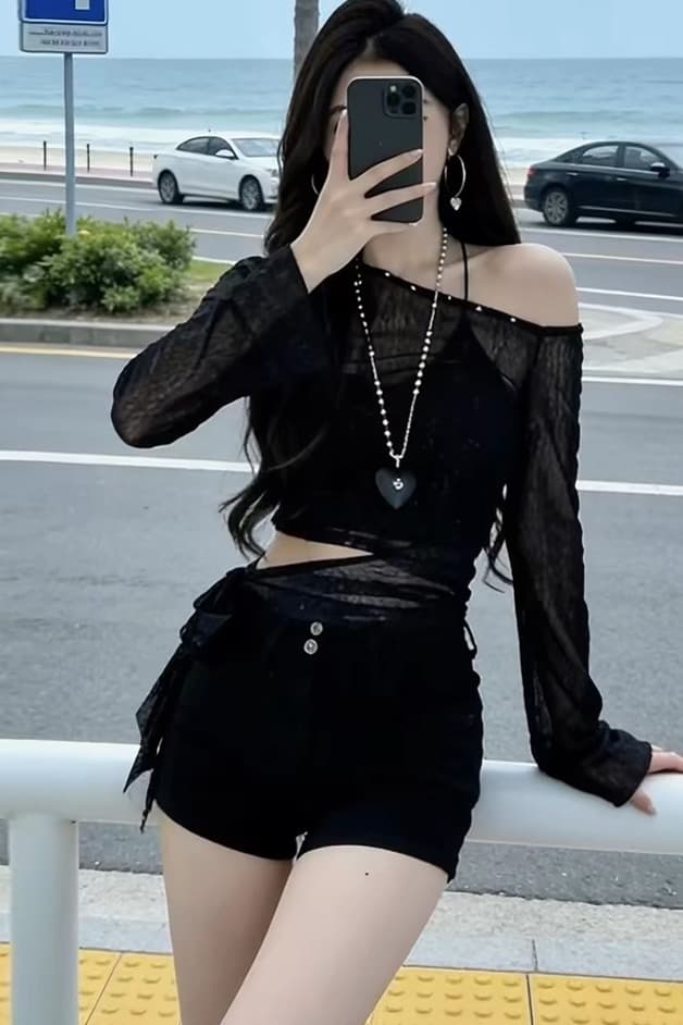 2026 순수한 욕망 핫걸 슈퍼 화재 연령 감소 여름 새로운 여성 의류 절묘한 착용 가져 가라. 자외선 차단 블라우스 비스듬한 칼라 오프숄더 맨위 이미지 6