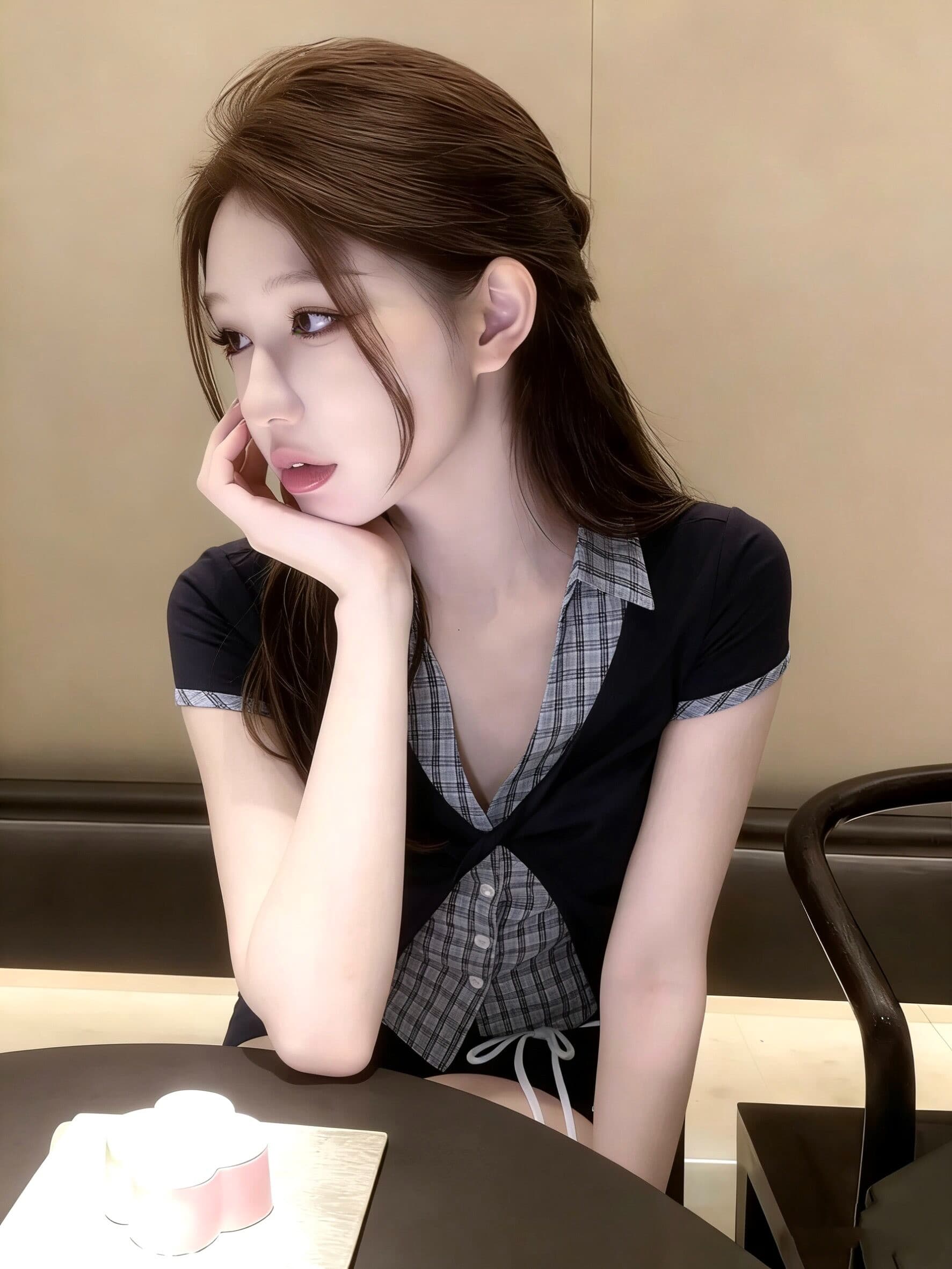 학원 스타일 페이크 레이어드 반팔 여성 셔츠 여름 배색 패치워크 체크무늬 긍정적 인 어깨 셔츠 몸매 가꾸기 슬림해 보이는 맨위 트렌디 상세 이미지 3
