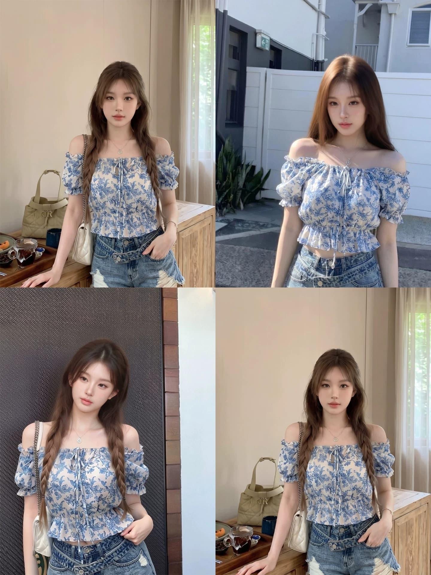 프랑스식 꽃무늬 거품 소매 셔츠 여성 여름 오프숄더 품격 작은 셔츠 허리 수축 디스플레이 얇고 작은 맨위 이미지 3