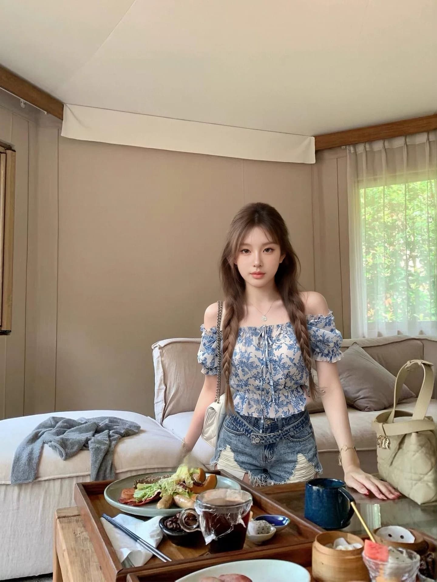 프랑스식 꽃무늬 거품 소매 셔츠 여성 여름 오프숄더 품격 작은 셔츠 허리 수축 디스플레이 얇고 작은 맨위 상세 이미지 6
