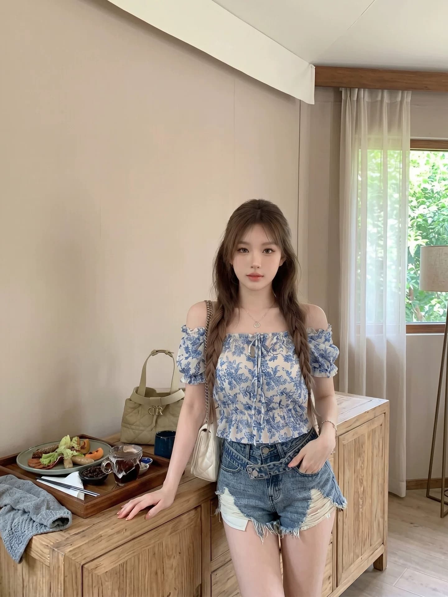 프랑스식 꽃무늬 거품 소매 셔츠 여성 여름 오프숄더 품격 작은 셔츠 허리 수축 디스플레이 얇고 작은 맨위 상세 이미지 8