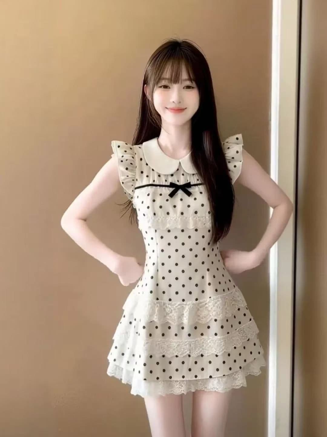 프랑스식 부드러운 바람 달콤함 도트 무늬 허리 수축 몸매 가꾸기 드레스 작은 키 아름다운 퍼프 미니 스커트 2026 년 여름