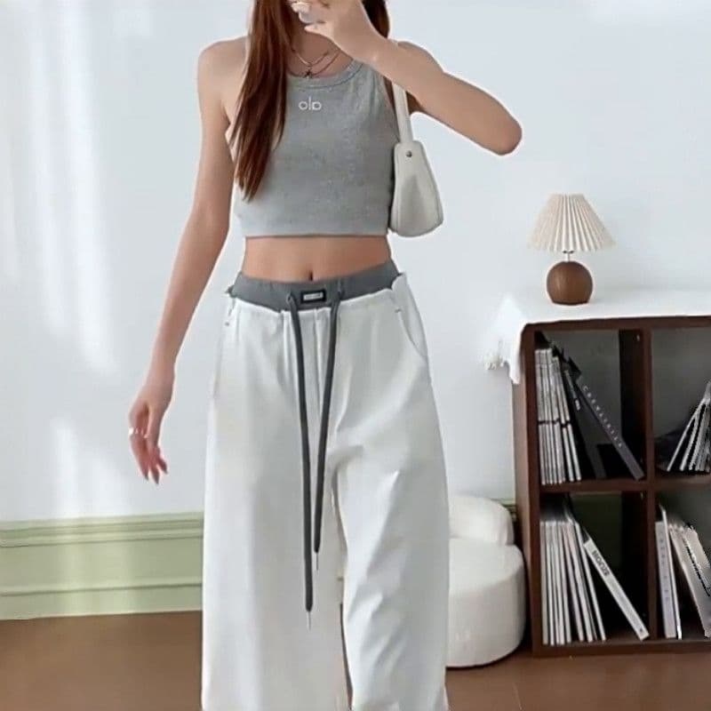 화이트 속도 건조한 다용도 캐주얼 바지 여성 2026 여름 새로운 작은 키 넓은 다리 워크웨어 팬츠 도루 센스 낙하산 병 바지 이미지 2
