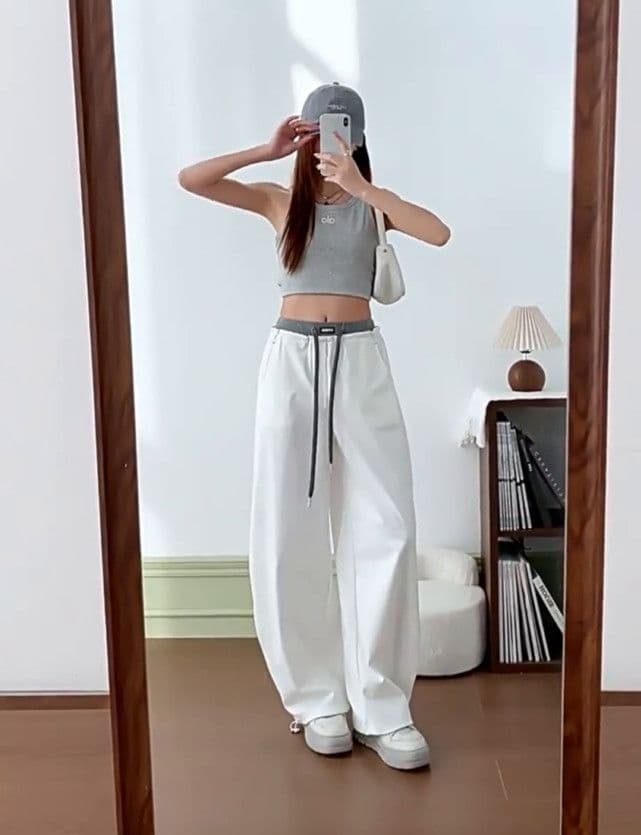 화이트 속도 건조한 다용도 캐주얼 바지 여성 2026 여름 새로운 작은 키 넓은 다리 워크웨어 팬츠 도루 센스 낙하산 병 바지 상세 이미지 5