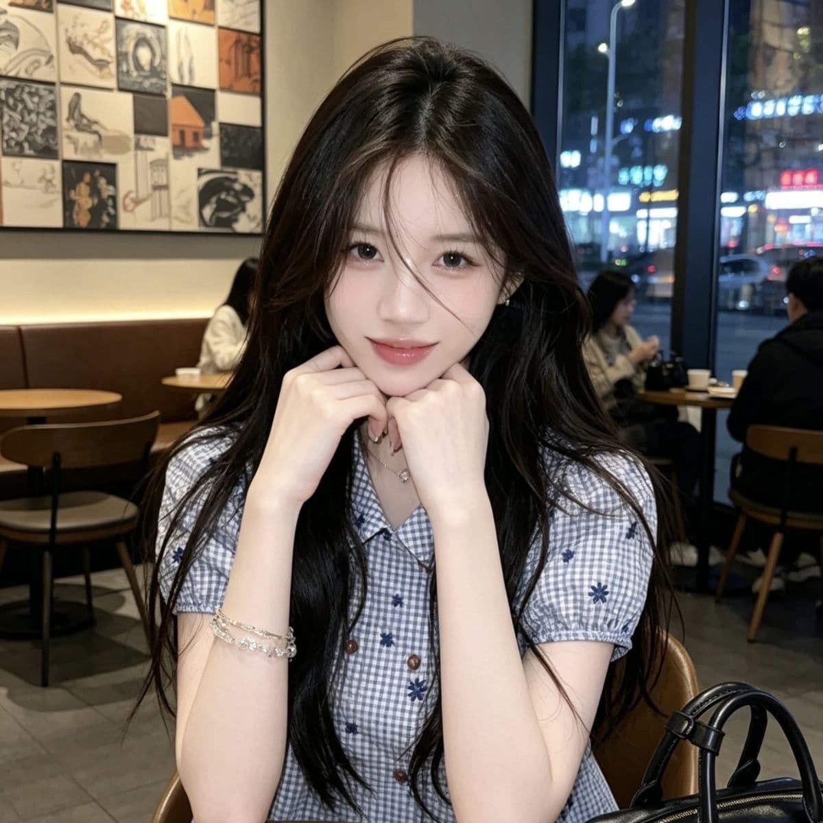 파란색 체크무늬 베이비 칼라 셔츠 여름 2026 새로운 자수 이중 버튼 인형 셔츠 작은 키 달콤함 맨위 상세 이미지 4