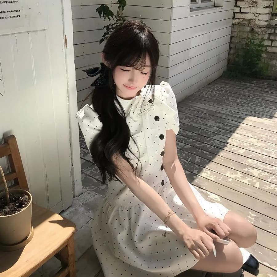 원본 원단 한 부서 디자인 센스 부드러운 도트 무늬 여성 드레스 2026 여름 새로운 학원 공주 드레스 이미지 5