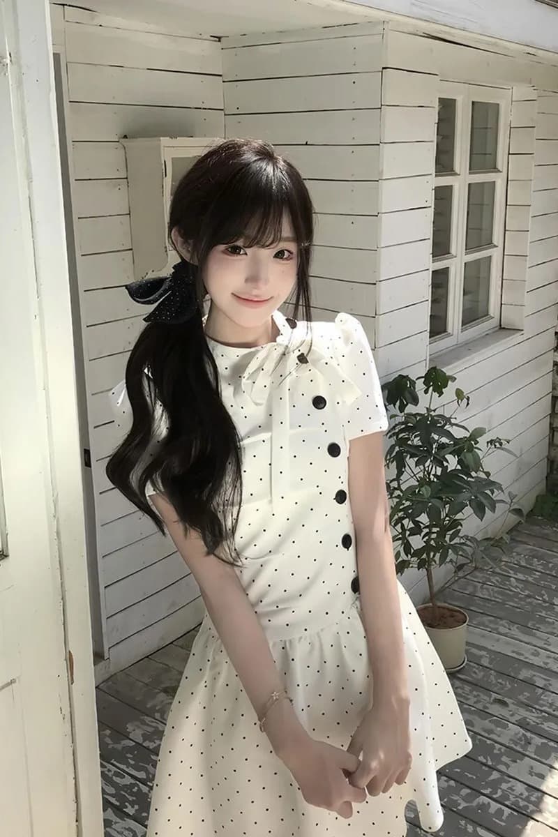 원본 원단 한 부서 디자인 센스 부드러운 도트 무늬 여성 드레스 2026 여름 새로운 학원 공주 드레스 이미지 6