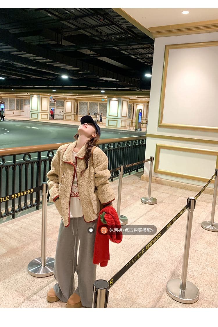 원본 원단 560 그램 한 번 작은 짭짤한 폴로 칼라 두꺼운 크리스마스 양털 재킷 여성 겨울 빨간색 신년 보온 상세 이미지 14