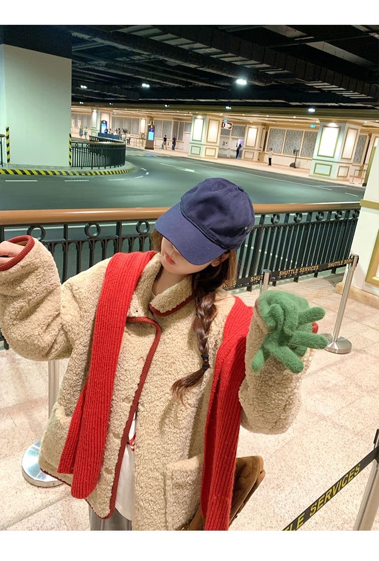 원본 원단 560 그램 한 번 작은 짭짤한 폴로 칼라 두꺼운 크리스마스 양털 재킷 여성 겨울 빨간색 신년 보온 상세 이미지 19