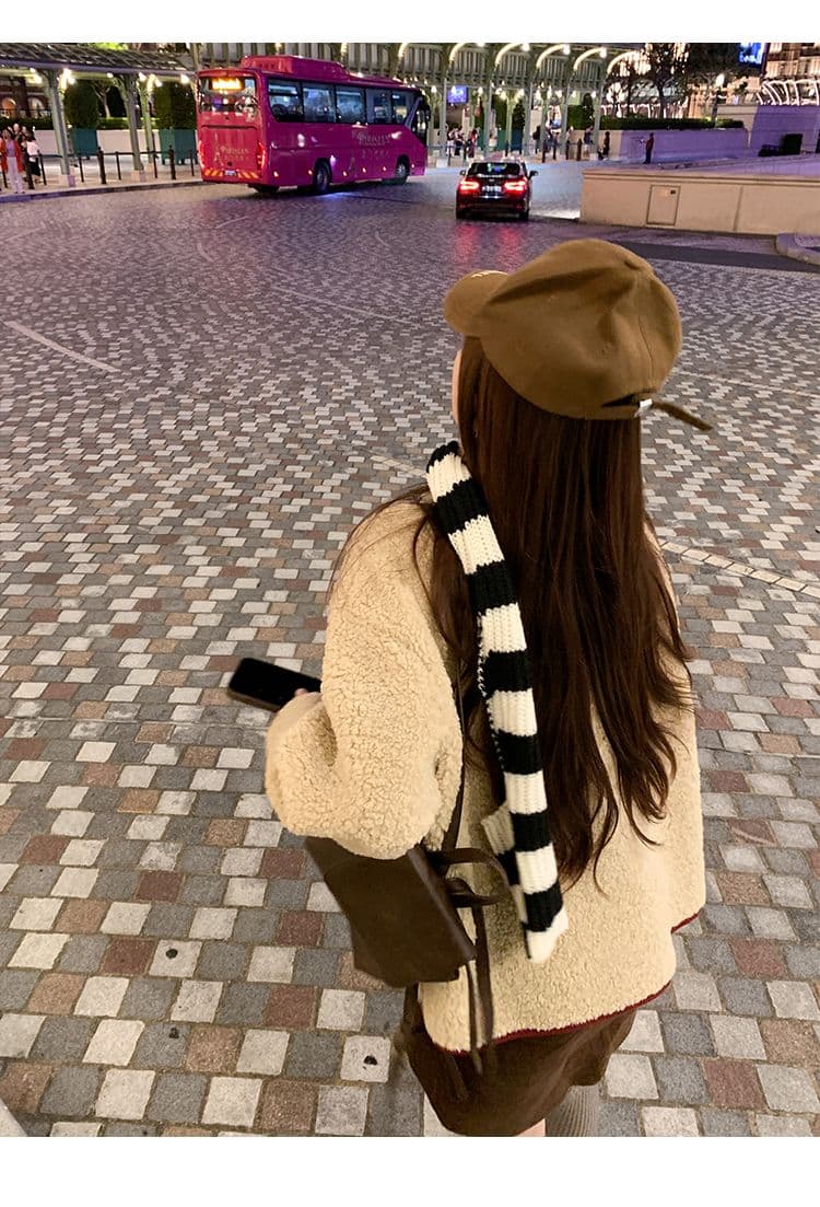 원본 원단 560 그램 한 번 작은 짭짤한 폴로 칼라 두꺼운 크리스마스 양털 재킷 여성 겨울 빨간색 신년 보온 상세 이미지 23