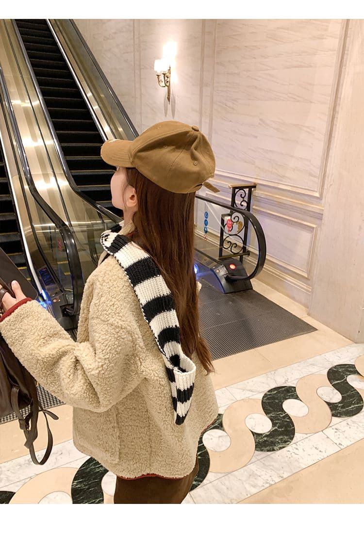 원본 원단 560 그램 한 번 작은 짭짤한 폴로 칼라 두꺼운 크리스마스 양털 재킷 여성 겨울 빨간색 신년 보온 상세 이미지 32