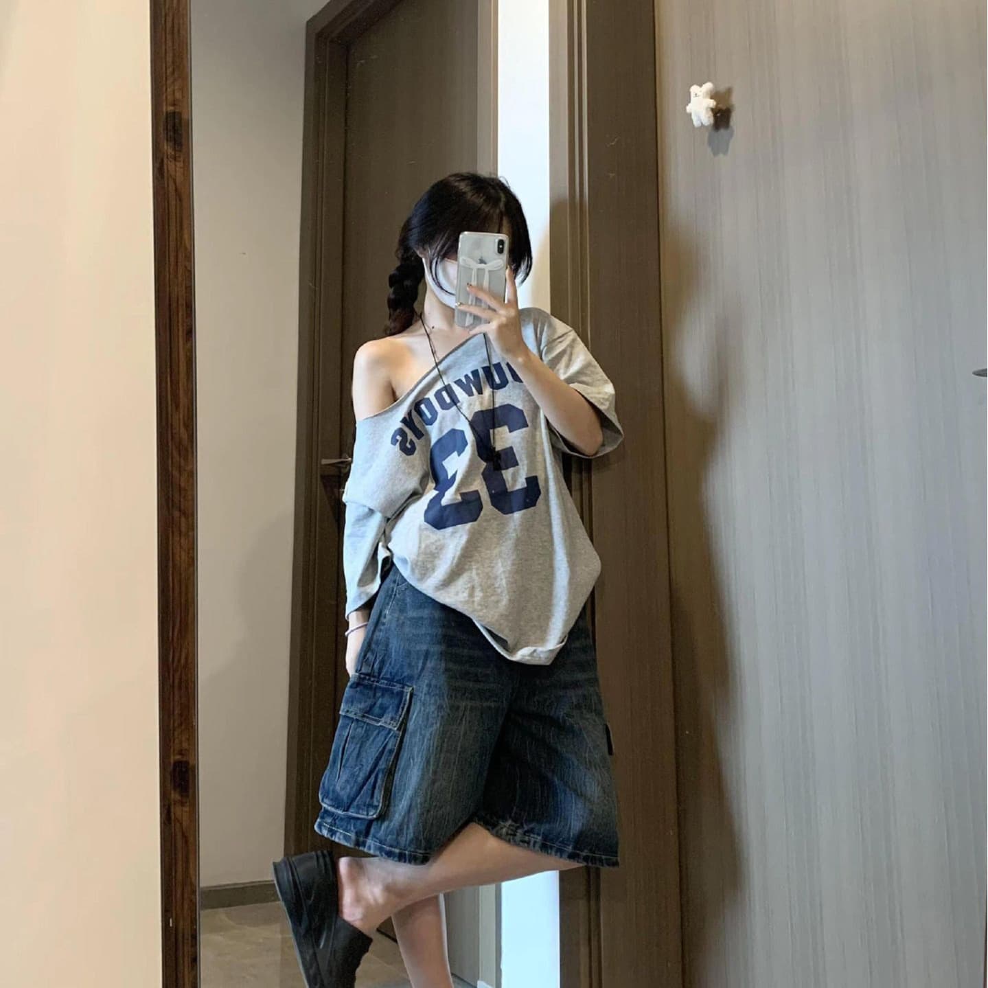 순수한 욕망 비스듬한 어깨 오프숄더 반팔 티셔츠 여성 여름 루즈핏 달콤한 핫걸 맨위 한국 대외 무역 국경 간 폭발 이미지 5