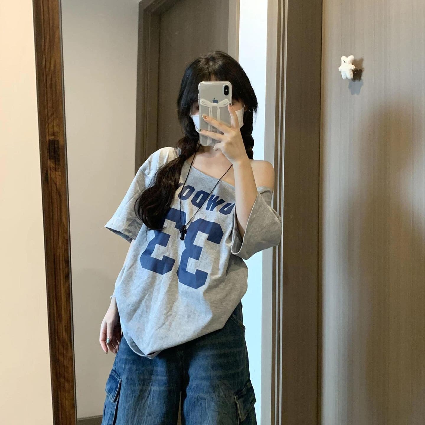 순수한 욕망 비스듬한 어깨 오프숄더 반팔 티셔츠 여성 여름 루즈핏 달콤한 핫걸 맨위 한국 대외 무역 국경 간 폭발 이미지 3