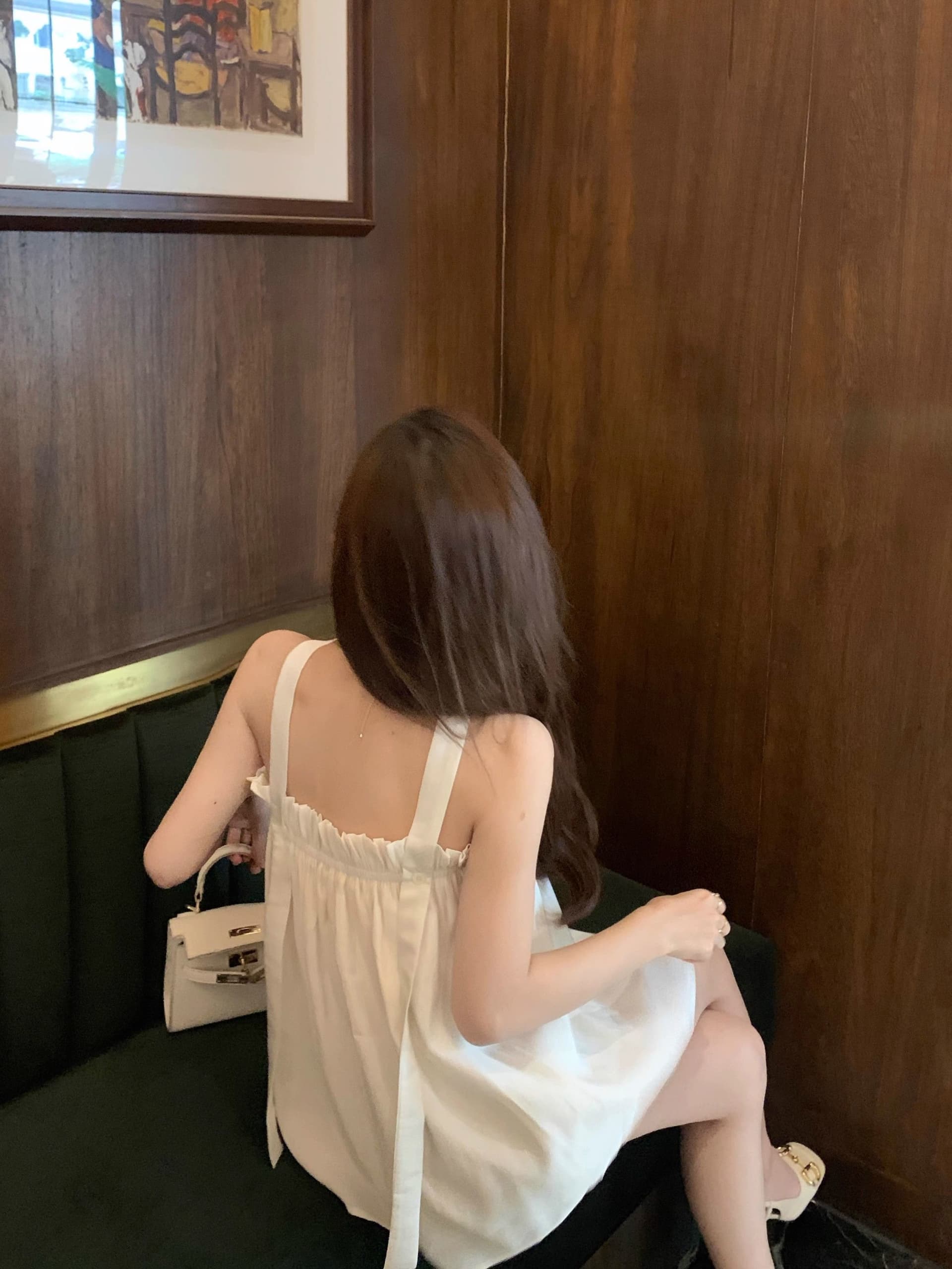 프릴 오프숄더 행침 목 캐미솔 여름 프랑스식 Chic 고급 센스 루즈핏 살구 색상 민소매 맨위 이미지 4