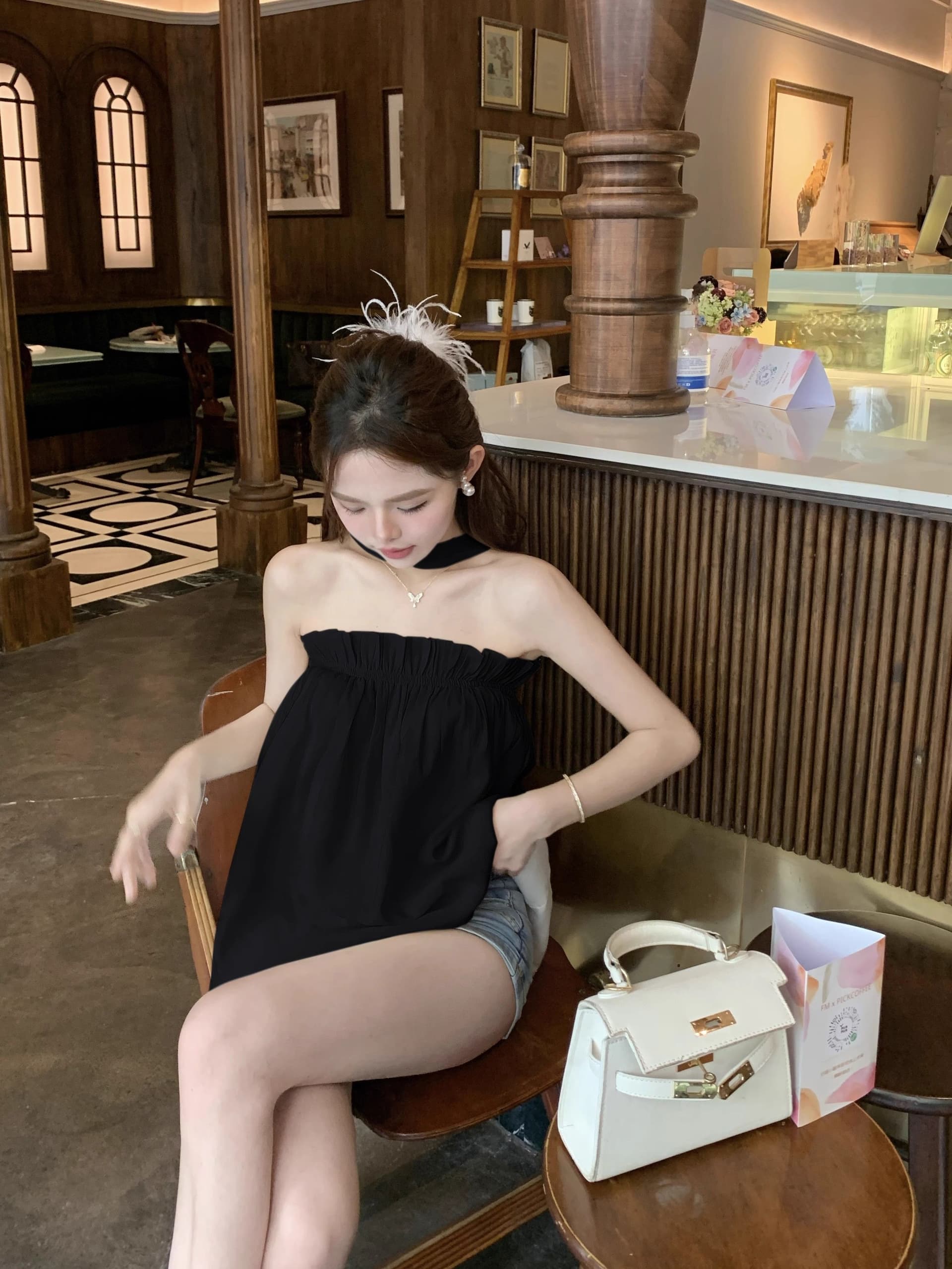 프릴 오프숄더 행침 목 캐미솔 여름 프랑스식 Chic 고급 센스 루즈핏 살구 색상 민소매 맨위 상세 이미지 15