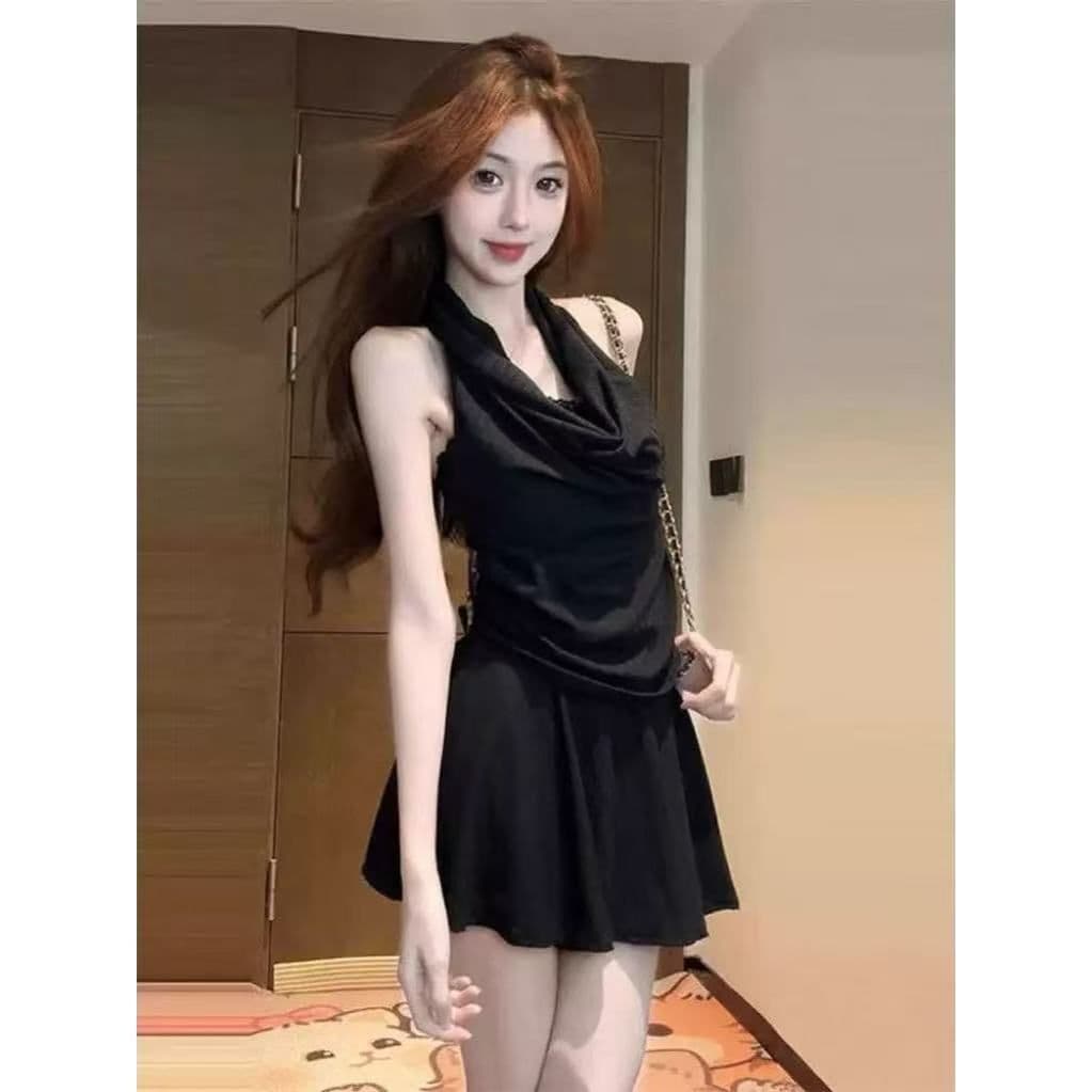 프랑스식 그는 벤 바람 검정색 행침 목 여성 드레스 2026 새로운 부드러운 품격 고급 센스 허리 수축 한 마디 미니 스커트 이미지 4