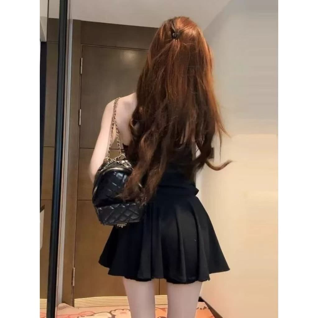 프랑스식 그는 벤 바람 검정색 행침 목 여성 드레스 2026 새로운 부드러운 품격 고급 센스 허리 수축 한 마디 미니 스커트 이미지 3