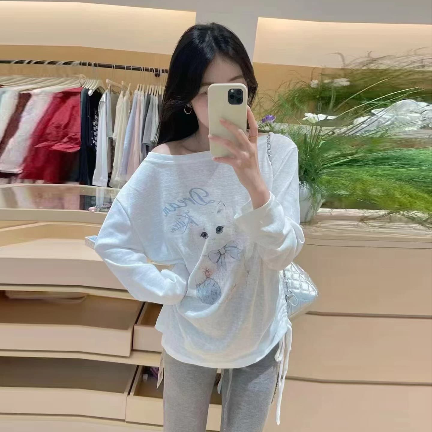 부서 느긋한 바람 고양이 프린트 자외선 차단 블라우스 긴팔 티셔츠 여성 여름 핫걸 디자인 센스 루즈핏 슬림해 보이는 맨위 상세 이미지 1
