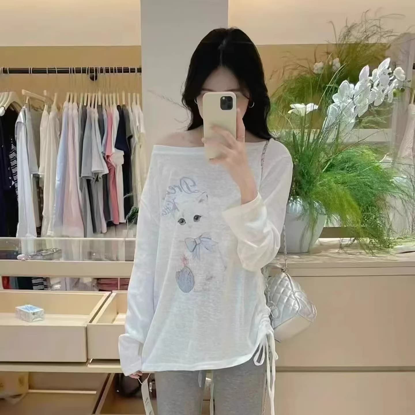 부서 느긋한 바람 고양이 프린트 자외선 차단 블라우스 긴팔 티셔츠 여성 여름 핫걸 디자인 센스 루즈핏 슬림해 보이는 맨위 상세 이미지 5
