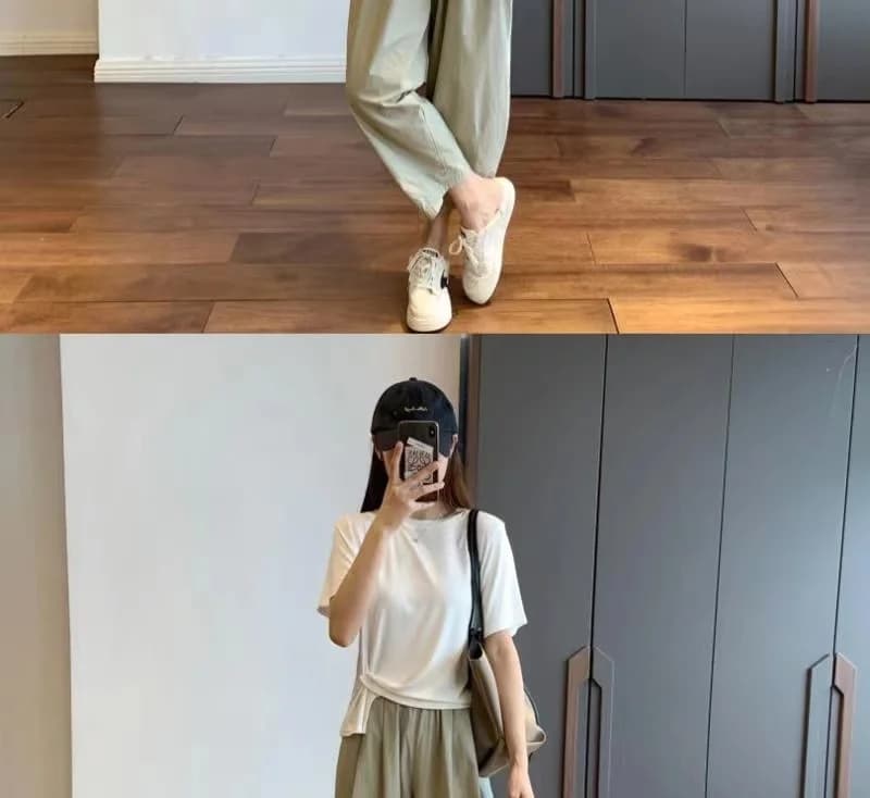 얇은 스타일 넓은 다리 9부 바지 여성 여름 캐주얼 정장 스트레이트 긴 바지 작은 키 일본식 슬림해 보이는 워크웨어 바지 여름 상세 이미지 8
