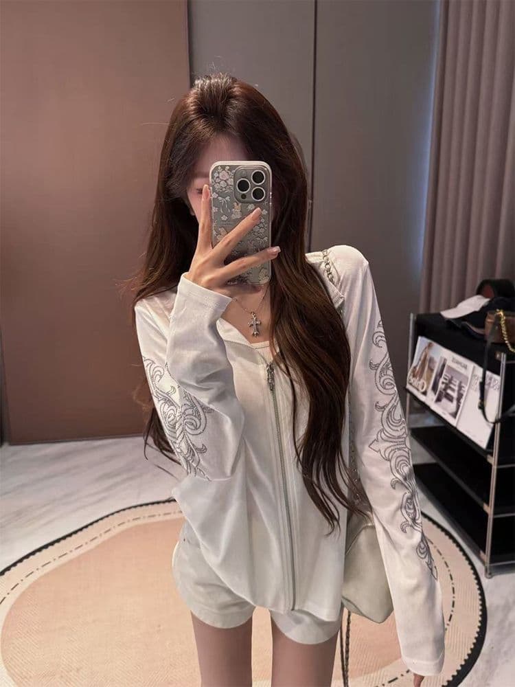 있음 선적 압력 훈련 백금 지퍼 눈꽃 면 자외선 차단 블라우스 여성 한국 대외 무역 국경 간 폭발 상세 이미지 2