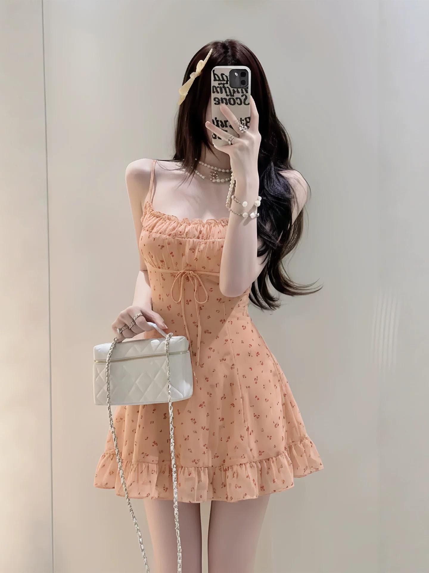 한 부서 부드러운 바람 순수한 하얀 달빛 꽃무늬 슬립 드레스 자이언트 잘 생긴 꼬집기 허리 한 마디 작은 치마 여름 상세 이미지 1