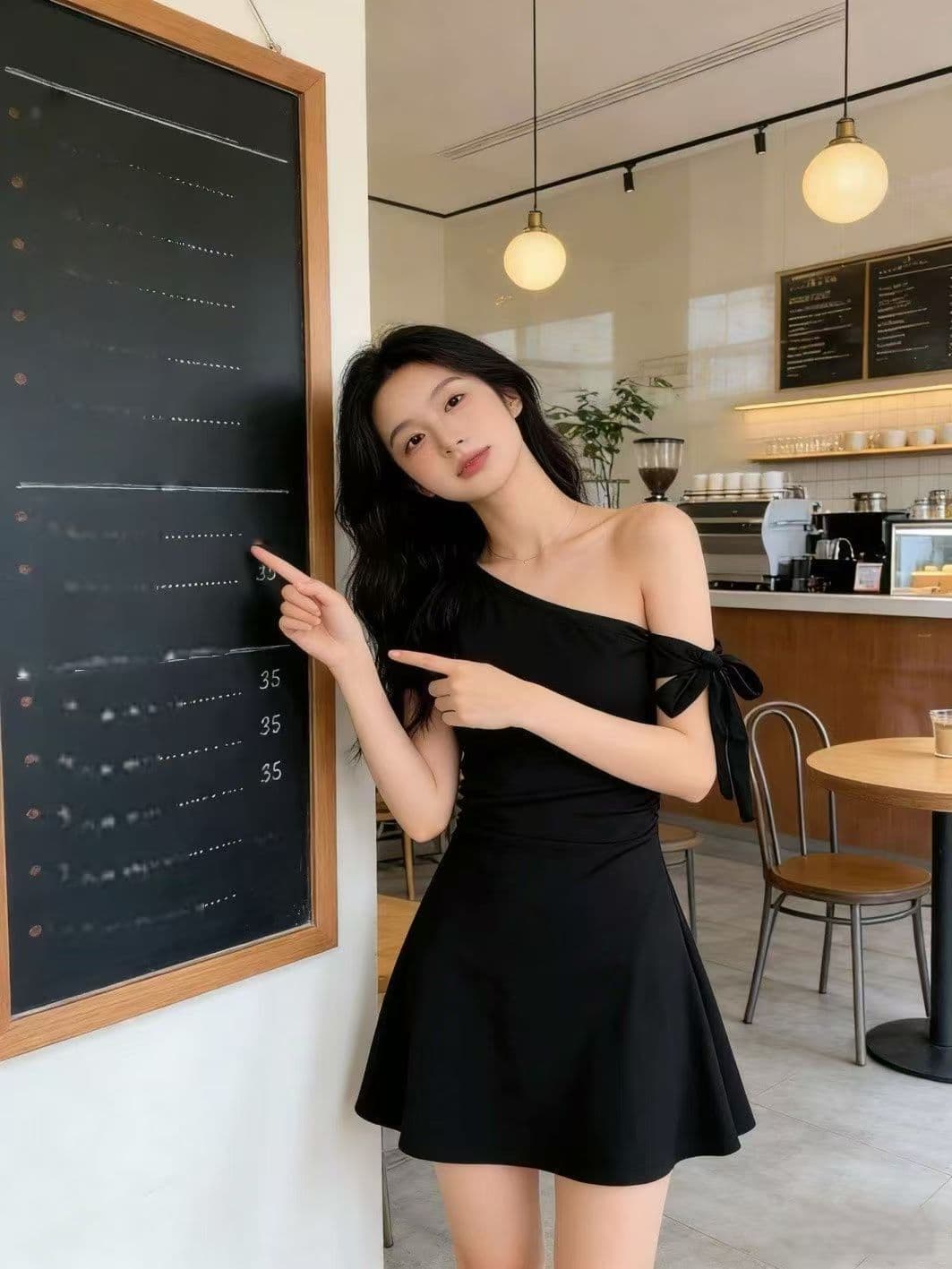 작은 검은 색 치마 반팔 여성 드레스 여름 외국 가스 슈퍼 요정 나비 매듭 스트랩 비스듬한 칼라 오프숄더 미니 스커트 슬림해 보이는 몸매 가꾸기 상세 이미지 4