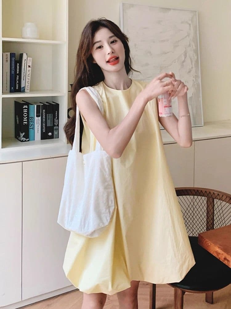 우유 황색 민소매 조끼 꽃밭 여성 드레스 여름 새로운 작은 키 달콤함 휴가 바람 퍼프 짧은 치마 이미지 3