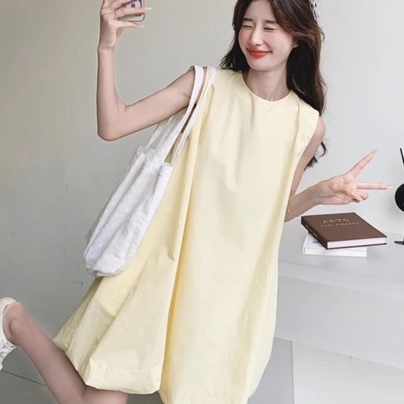 우유 황색 민소매 조끼 꽃밭 여성 드레스 여름 새로운 작은 키 달콤함 휴가 바람 퍼프 짧은 치마 이미지 2