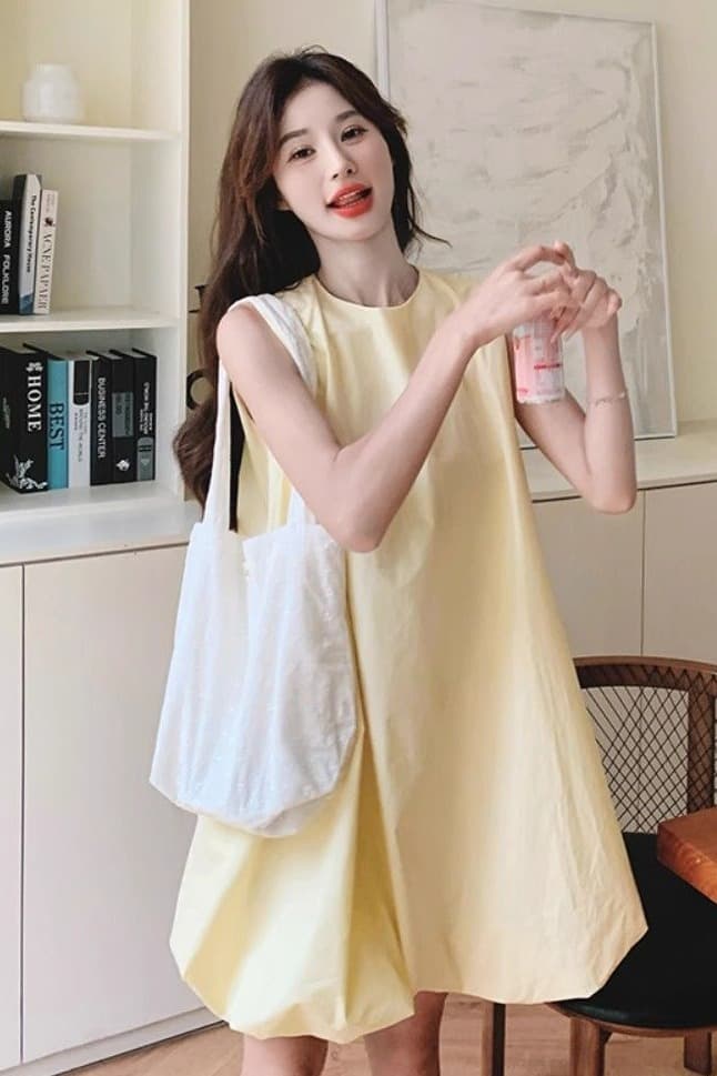 우유 황색 민소매 조끼 꽃밭 여성 드레스 여름 새로운 작은 키 달콤함 휴가 바람 퍼프 짧은 치마 이미지 6
