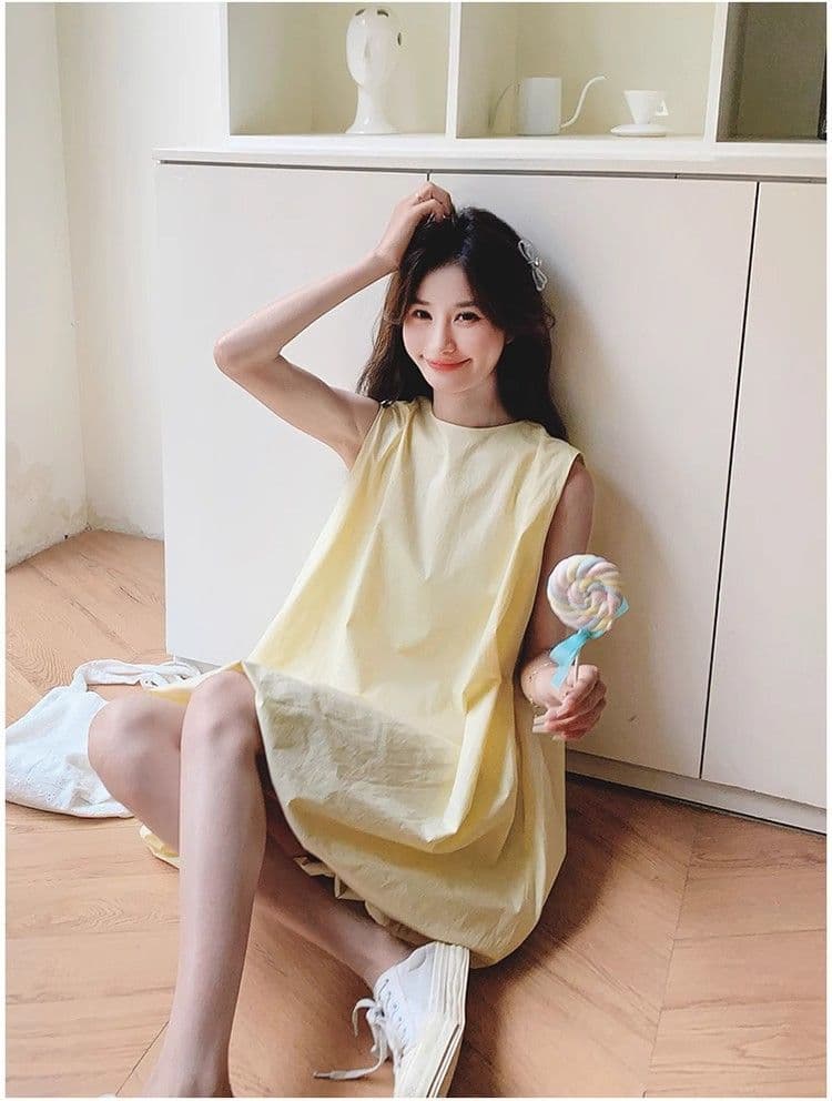 우유 황색 민소매 조끼 꽃밭 여성 드레스 여름 새로운 작은 키 달콤함 휴가 바람 퍼프 짧은 치마 상세 이미지 6