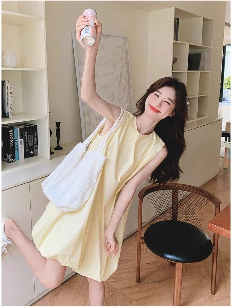 우유 황색 민소매 조끼 꽃밭 여성 드레스 여름 새로운 작은 키 달콤함 휴가 바람 퍼프 짧은 치마 상세 이미지 18