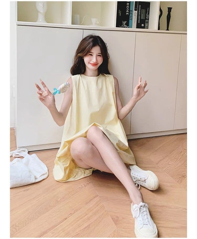 우유 황색 민소매 조끼 꽃밭 여성 드레스 여름 새로운 작은 키 달콤함 휴가 바람 퍼프 짧은 치마 상세 이미지 27