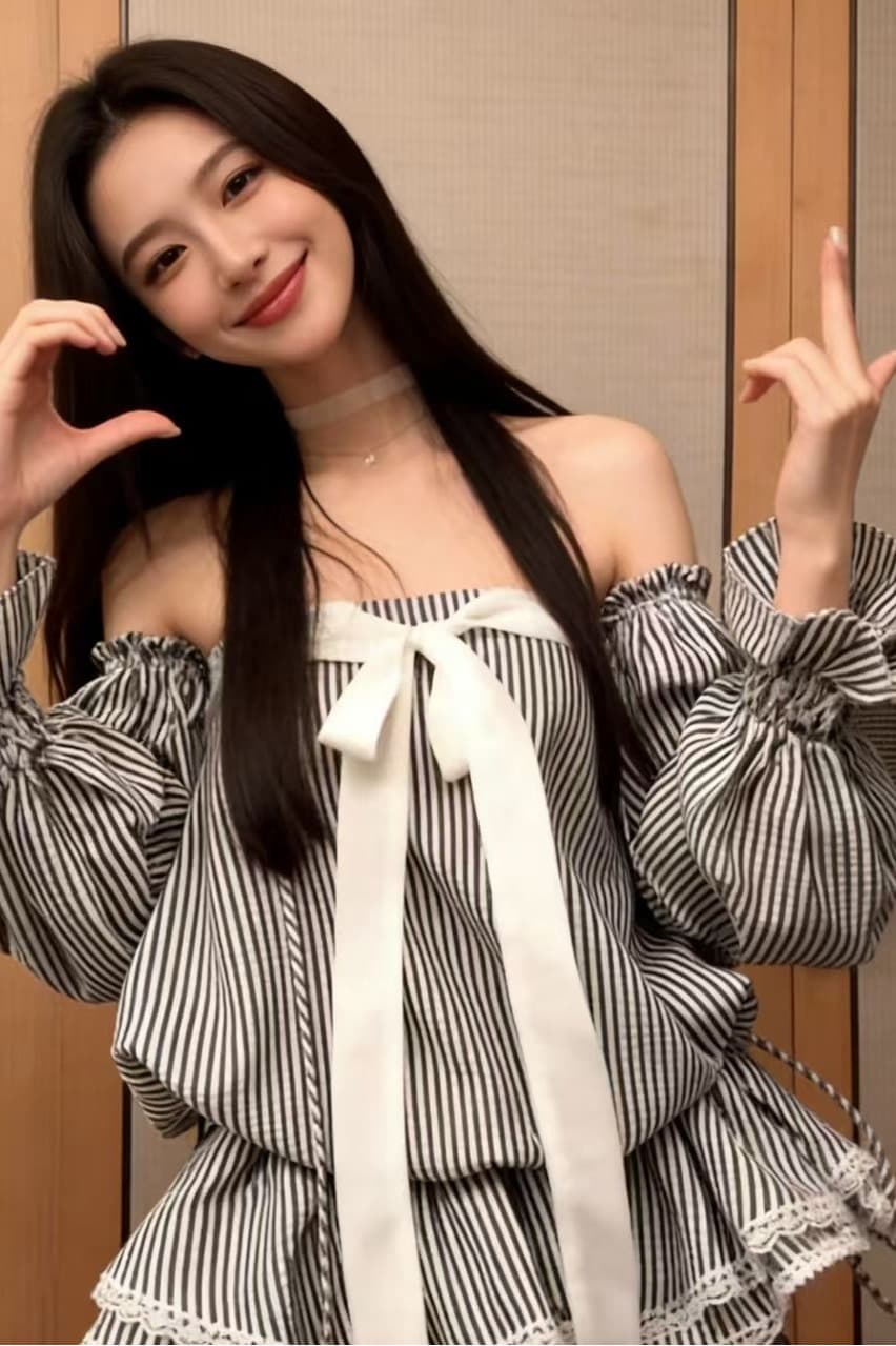 핫걸 튜브탑 오프숄더 여성 드레스 여름 달콤한 매운맛 바람 퍼프 미니 스커트 스트라이프 행침 목 순수한 욕망 바람 치마 이미지 6