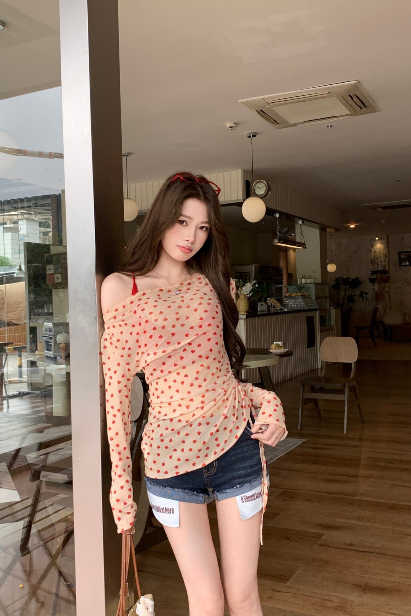 핫걸 하트 망사 티셔츠 인사이드 가져 가라. 행침 목 조끼 여성 여름 해변가 휴가 바람 태국 사람 스타일 아름다운 투피스 세트 상세 이미지 6