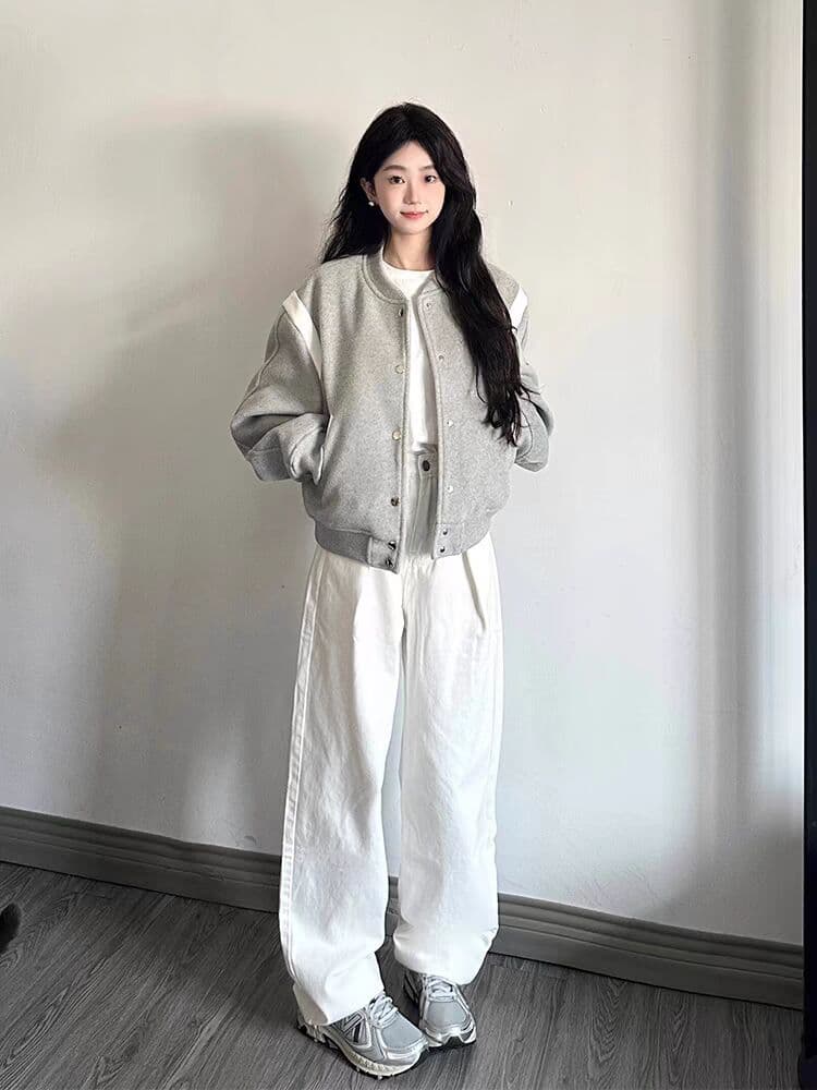 폭발 회색 야구 유니폼 얇은 스타일 짧은 여성 코트 가을 겨울 새로운 작은 키 루즈핏 재킷 한국 대외 무역 국경 간 폭발 상세 이미지 7
