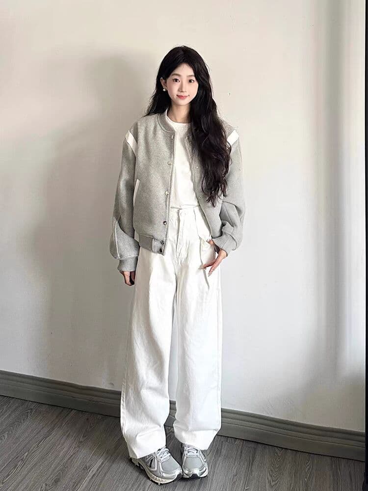 폭발 회색 야구 유니폼 얇은 스타일 짧은 여성 코트 가을 겨울 새로운 작은 키 루즈핏 재킷 한국 대외 무역 국경 간 폭발 상세 이미지 8