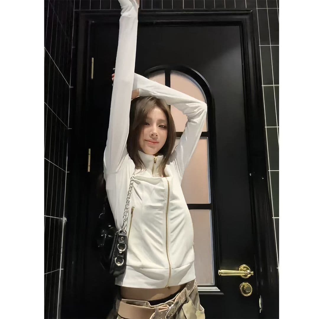 아메리칸 운동 스탠드 칼라 장미 골드 지퍼 여성 코트 새로운 몸매 가꾸기 슬림해 보이는 얇고 가벼운 자외선 차단 복 한국 대외 무역 폭발 상세 이미지 7