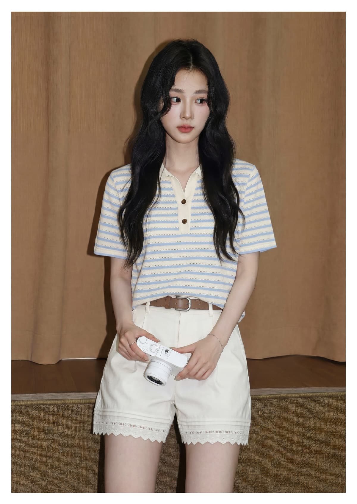 라이 경기 서울 순수한 욕망 바람 광장 칼라 목이버섯 소매 신축성 티셔츠 여성 여름 단색 주름 허리 수축 쇼트 스타일 핫걸 맨위 상세 이미지 8