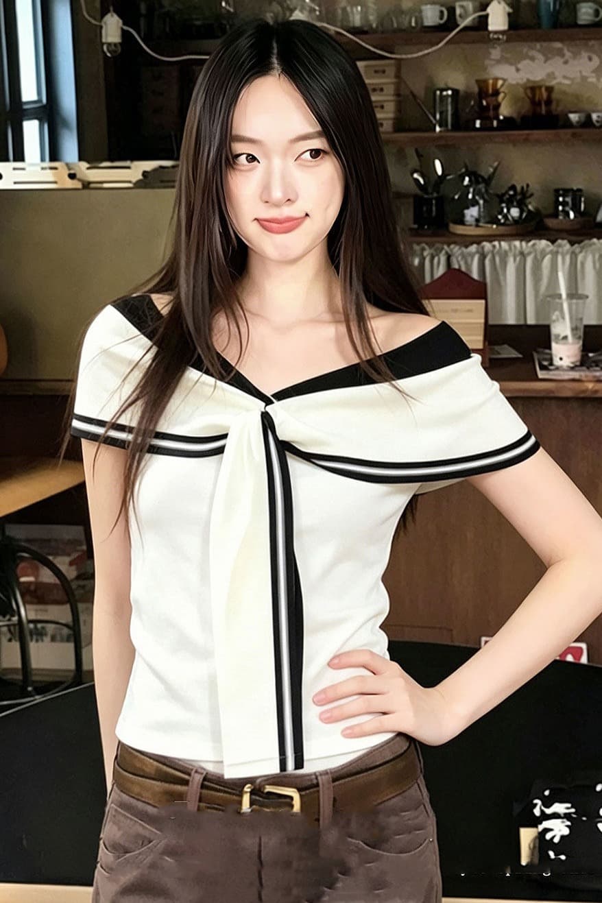 배색 스트랩 해군 칼라 민소매 패션 여성 여름 고급 센스 슬림해 보이는 몸매 가꾸기 프랑스식 품격 쇼트 스타일 맨위 이미지 7