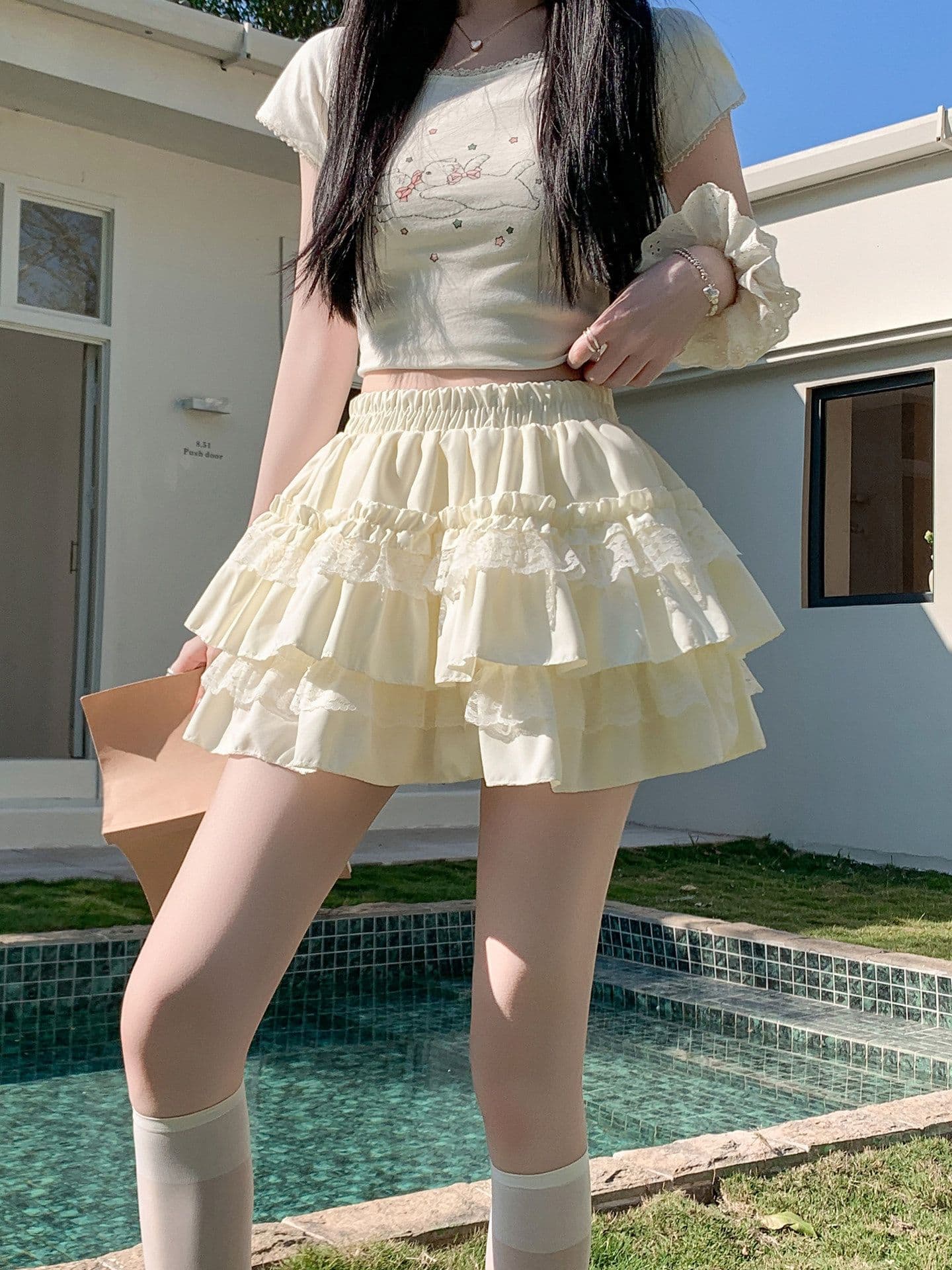 달콤한 스타일 케이크 드레스 다중 레이어 레이스 퍼프 스커트 여름 노출 방지 lolita 인사이드 가져 가라. 안전 바지 반신 스커트 상세 이미지 4