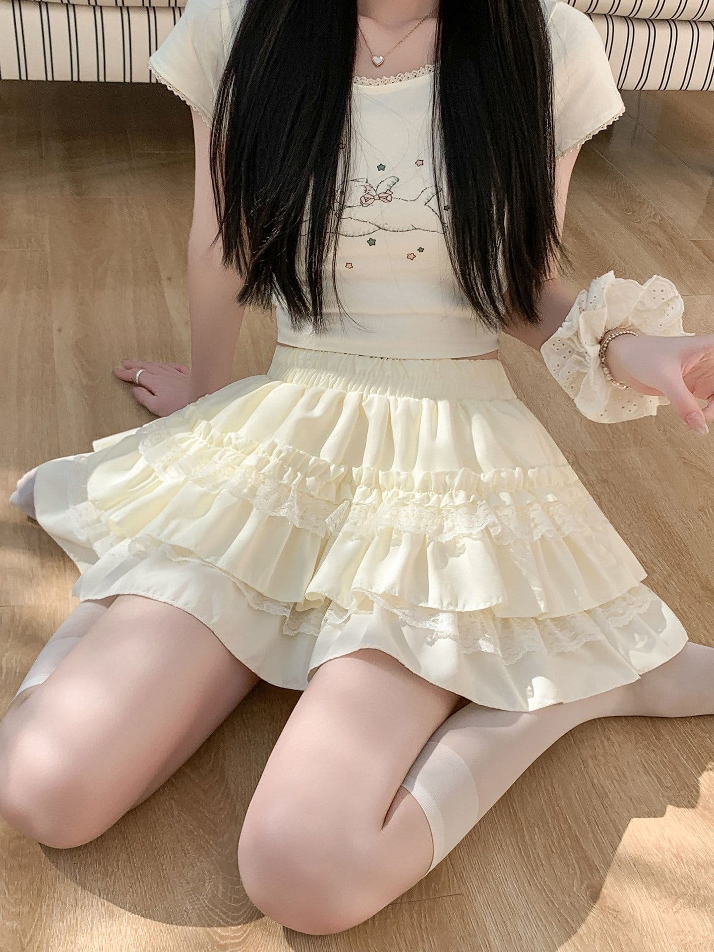 달콤한 스타일 케이크 드레스 다중 레이어 레이스 퍼프 스커트 여름 노출 방지 lolita 인사이드 가져 가라. 안전 바지 반신 스커트 상세 이미지 9